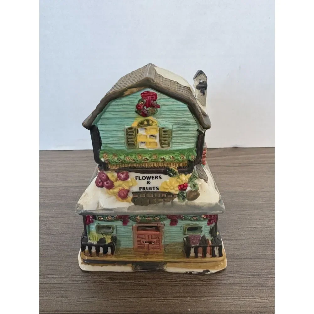 Flowers & Fruits Christmas Village House Ceramic Miniature Holiday Building